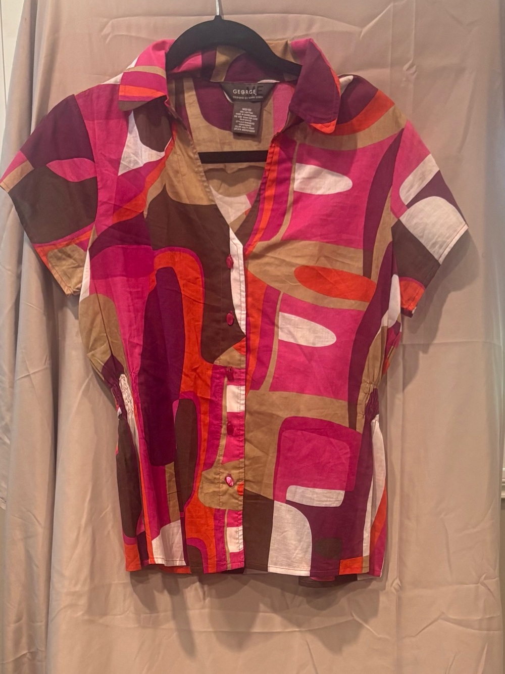 George Pink Multi-Color Abstract Short Sleeve Button-Down Shirt